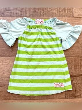 Ruffle Girl Green & Light Blue Striped Girls Top